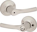 Kwikset Henley Interior Privacy Door Handle with Lock, Door Lever For Bathroom and Bedroom, Satin Nickel Reversible Keyless Turn Lock, with Microban Protection