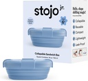 STOJO Jr Collapsible Box for Kids - Steel Blue, 24oz - Leak-Proof Reusable Silicone Travel Bowl for Hot & Cold Food - For Home, On-The-Go Camping & Hiking - Microwave & Dishwasher Safe