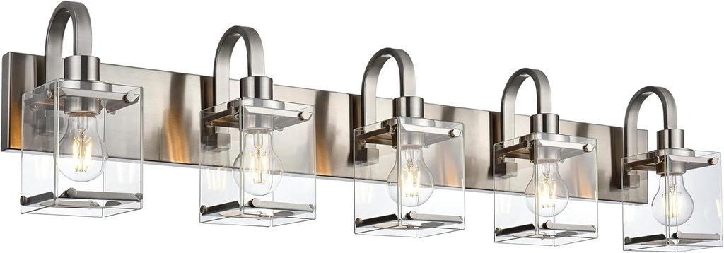 Bathroom Vanity Light 5-Light Wall Sconce Lighting Modern Wall Light with Clear Glass Shade Modern Brushed Nickel Wall Lamp Mounted Lights Over Mirror for Living Room, Bedroom, Hallway