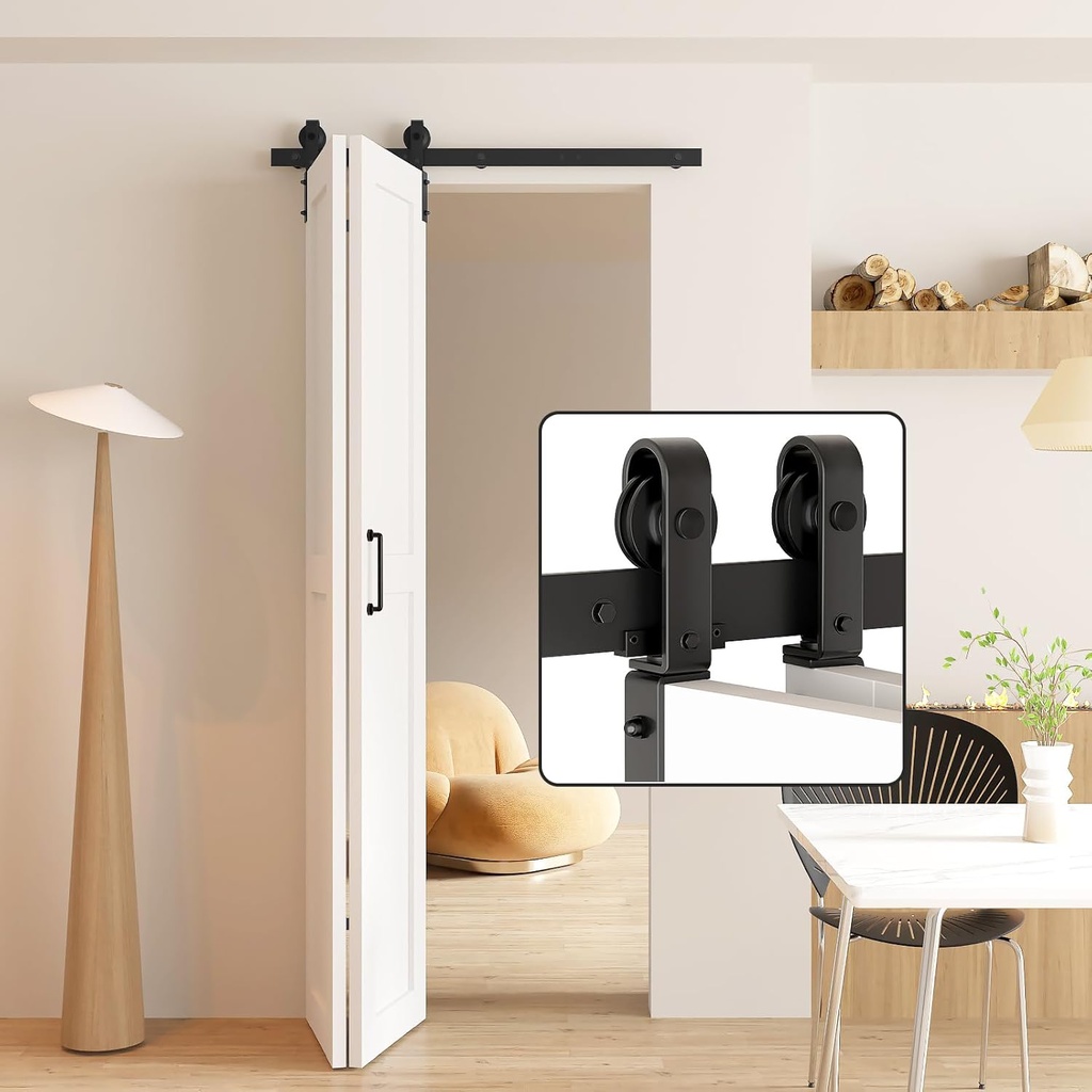 DonYoung Bifold Barn Door Hardware Kit, 36'' Track for 2 Door Panels, Doors Not Included, Heavy Duty Side Mounted Roller for Smooth Sliding, Fit Double 16" Bifold Doors, Space-Saving Folding Solution