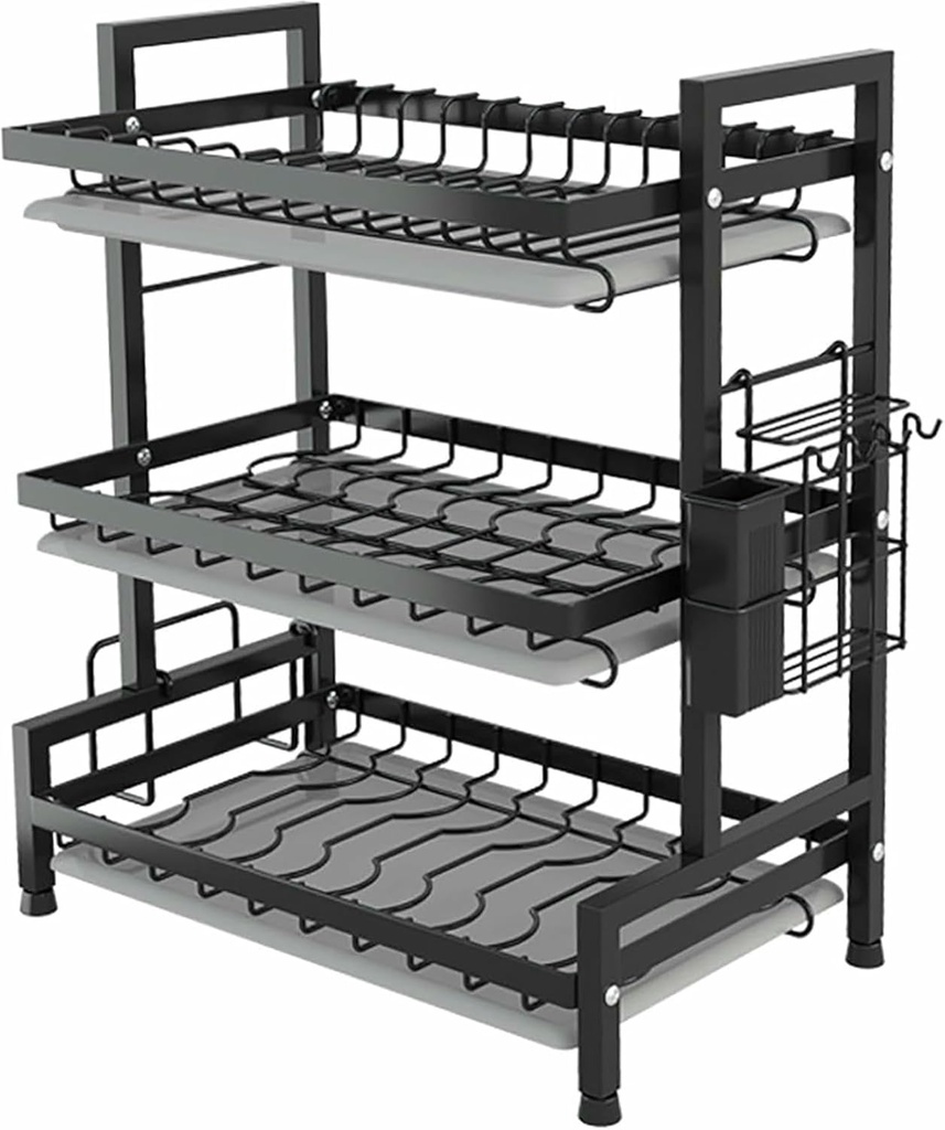 3 Tier Dish Drainer Rack Large Capacity Dish Drying Rack with Drip Tray, Dish Rack with Drain Plate and Dish Rack, for Kitchen Countertops 2 (1) (1)