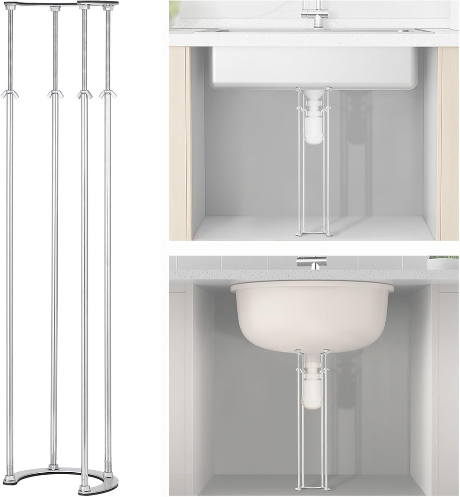 IRONWALLS Undermount Sink Brackets Adjustable, 22" to 34.8" Stainless Steel Under Mount Sink Support Brackets Legs Pole for Kitchen Bathroom, Sink Repair System