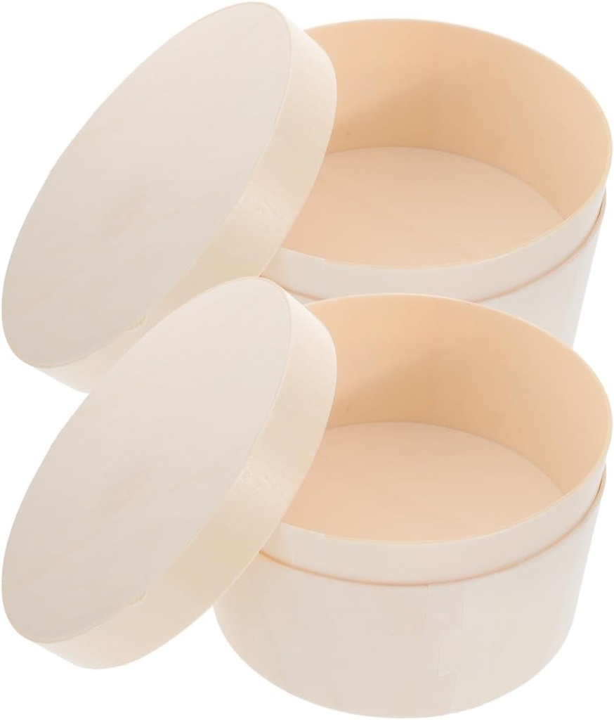Hemoton Cupcake Container 2pcs 4 Inch Unfinished Round Wooden Box with Lid Food Storage Box Cake Birthday Cake Carrier for Dessert Pie Cupcake DIY Projects Containers