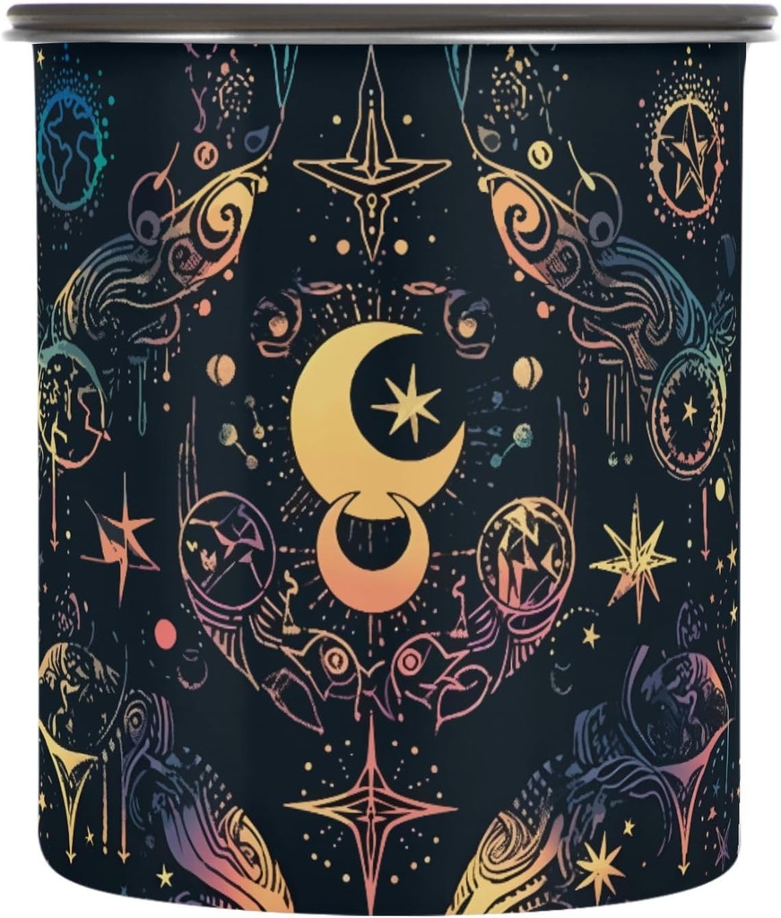 Moon Stars Alchemy Witch Airtight Coffee Bean Canister 30oz Food Storage Containers with Lids For Gournd, Tea, Sugar, Flour, Rice, Cereal, Candy Cookie Jar