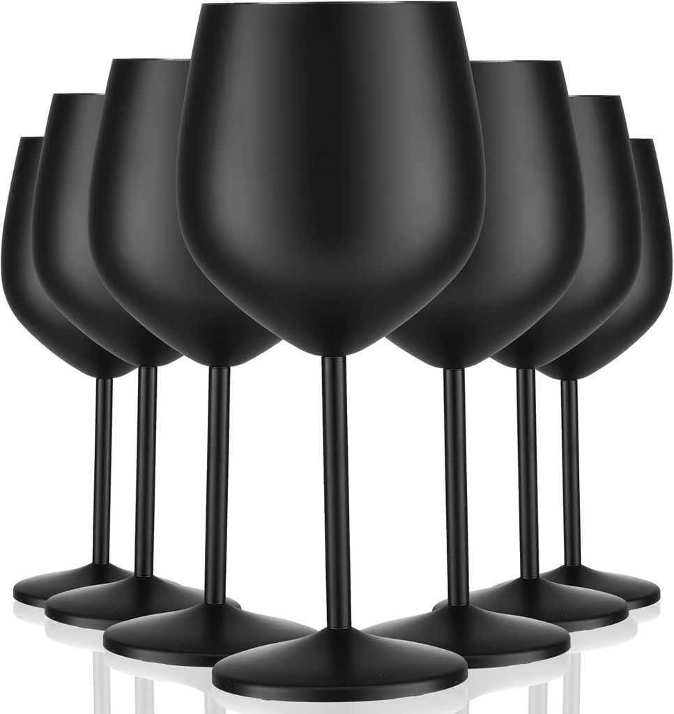 Zopeal 8 Set Stainless Steel Wine Glasses 18 oz Stainless Steel Stem Wine Goblets Unbreakable Metal Cups for Outdoor Camping Travel Picnic Christmas Party Wedding Anniversary Birthday Event (Black)
