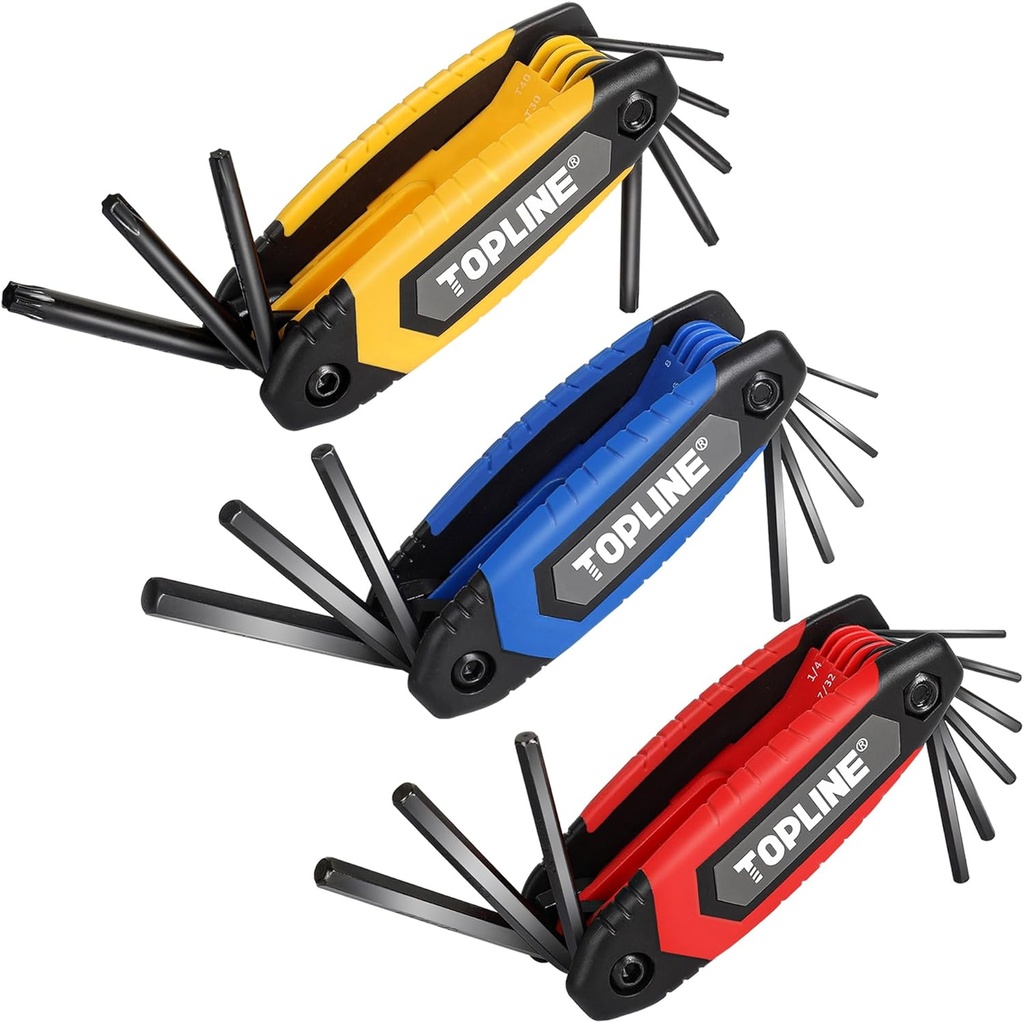 Topline 25-piece Folding Hex Key Set, 3 Pack, Portable Allen Wrenches Sets, SAE, Metric, Allen Key Set for Basic Home Repair and General Applications