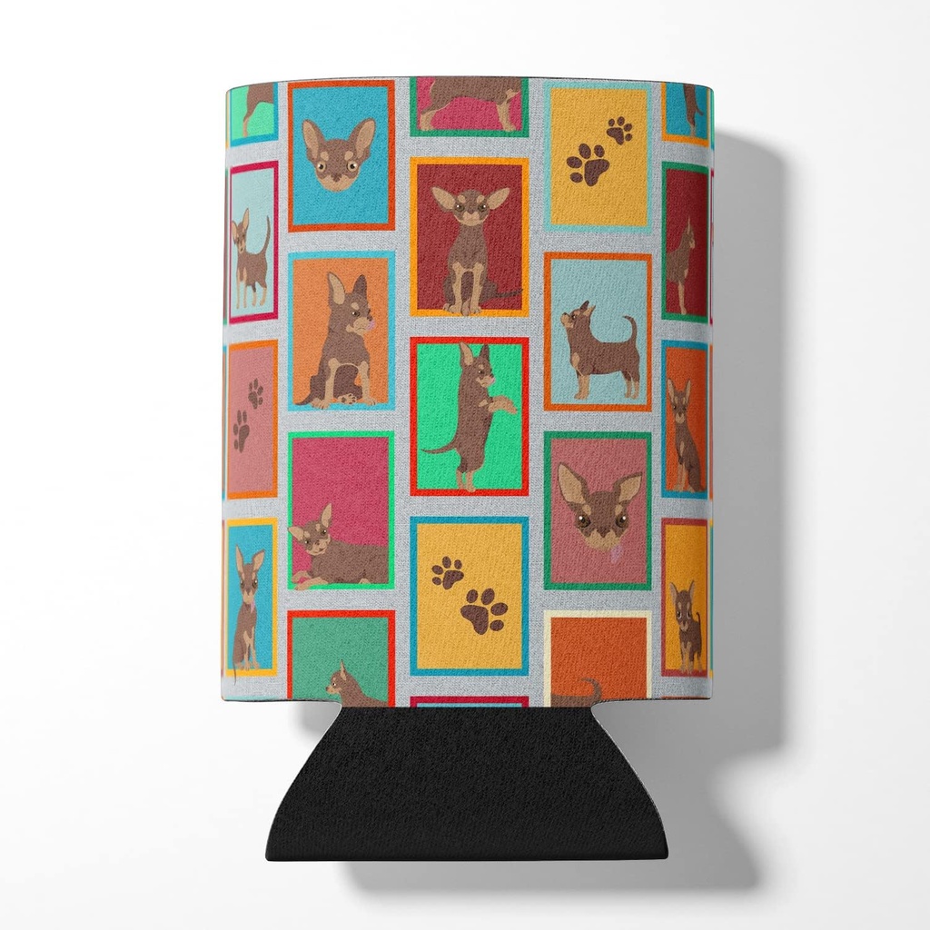 Caroline's Treasures MLM1154CC Lots of Chocolate Chihuahua Can or Bottle Hugger Cooler Washable Drink Sleeve Collapsible Beverage Insulated Holder, Can Hugger, Multicolor