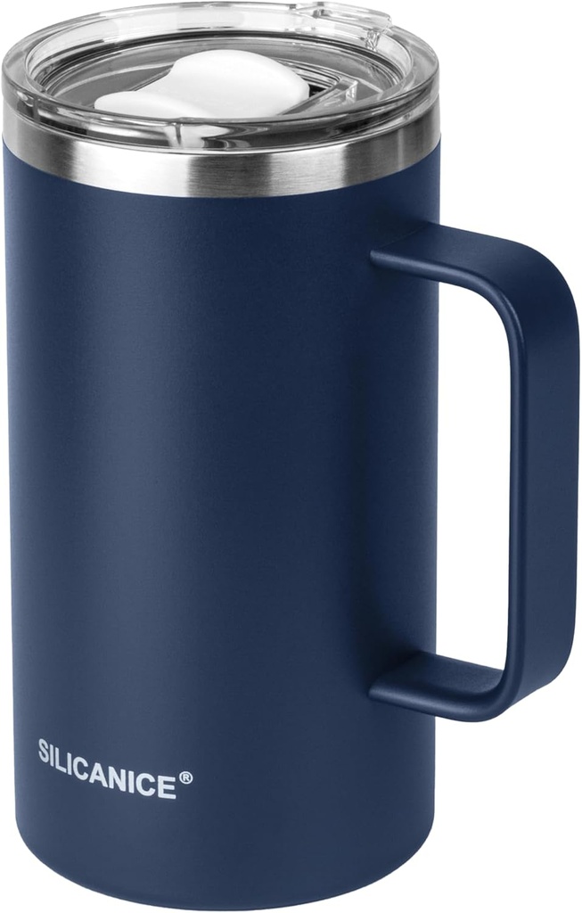 14/24oz Insulated Coffee Mug Cup With Handle, 304 Stainless Steel Vacuum Insulation, Tritan Detachable Slider Lid, BPA Free, Dishwasher Safe - Office & Home - Navy