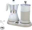 Espresso Maker with Milk Frother Electric Moka Pot 2-in-1 Espress Machine Aluminium One-Touch Operation Milk Froth Fine and Dense White 110V