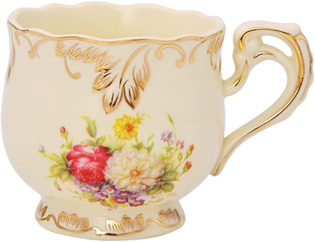 Porcelain Tea Cup Saucer Spoon Set Elegant Light Luxury Espresso Coffee Cups Style Beatiful Gift (Gold grey) (Gold)