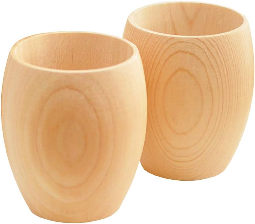 IPPINKA Japanese Traditional Wooden Sake Cups, Set of 2, Handmade in Japan, Made of Hinoki Japanese Cypress