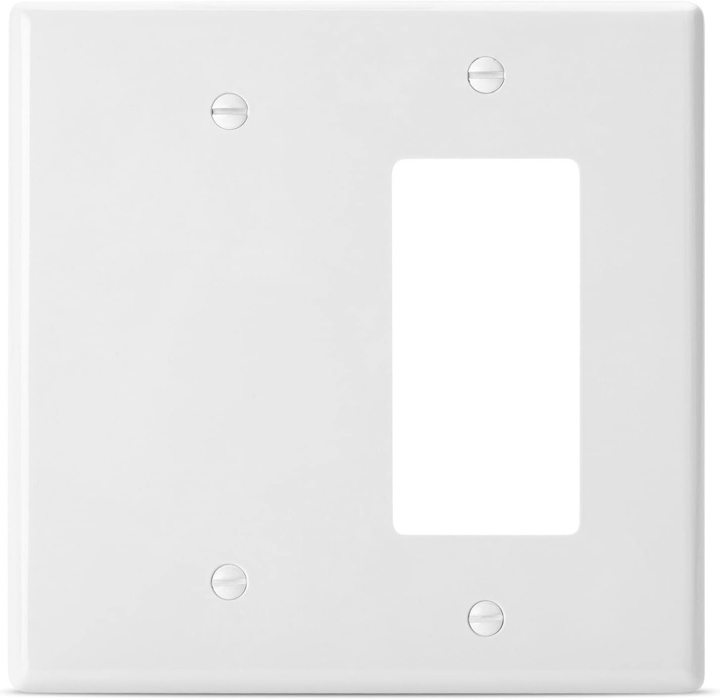 Bates Combination Wall Plate, Decorator/Blank, 2 Gang Switch Plate, White