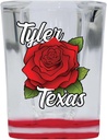 R and R Imports Tyler Texas Red Rose Design Souvenir 2 ozShot Glass Square Red Base Single