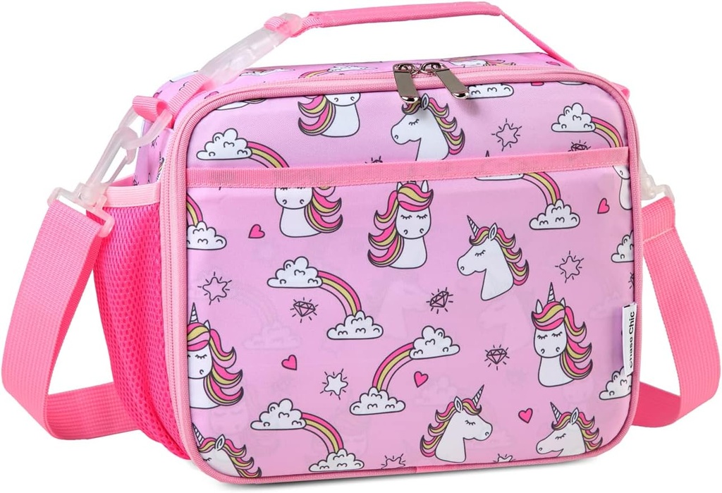 Chase Chic Unicorn Lunch Bag, Kids Insulated Lunch Bag with Adjustable Clip-on Handle Kids Lunch Box for Girls Boys School Picnic Lightweight Reusable Lunch Handbag with External Bottle Holder