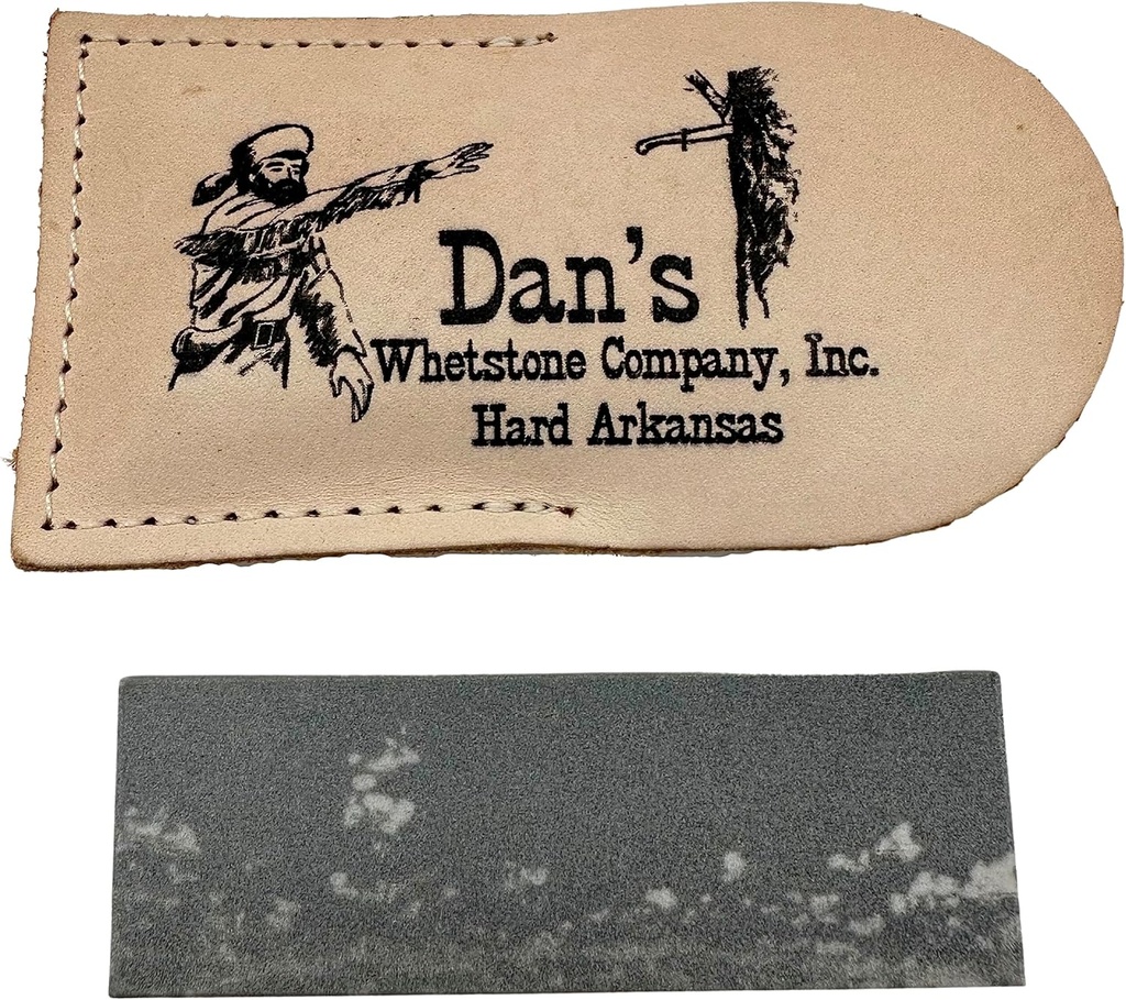 Genuine Arkansas Hard (Fine) Pocket Knife Sharpening Stone Whetstone 3" x 1" x 1/4" in Leather Pouch FAP-13A-L