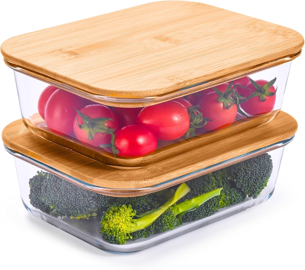 Prosumer's Choice Glass Food Storage Containers with Bamboo Lids (Pack of 2) - Stackable Meal Prep Container - Airtight Glass Food Containers with Lids - Reusable Lunch Pack - 36 Oz
