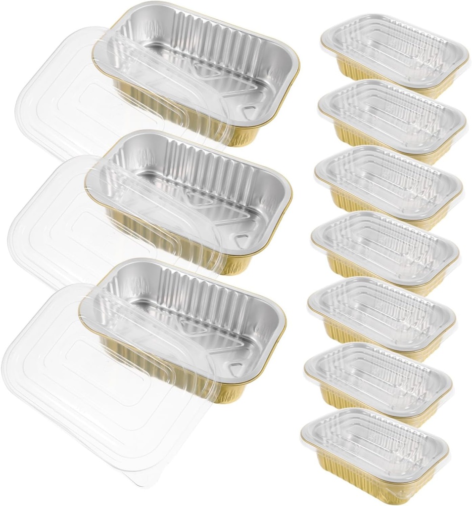 10sets Aluminum Foil Lunch Boxes Multi-function Storage Containers Lids for Baking Bbq Picnic Outdoor Activities
