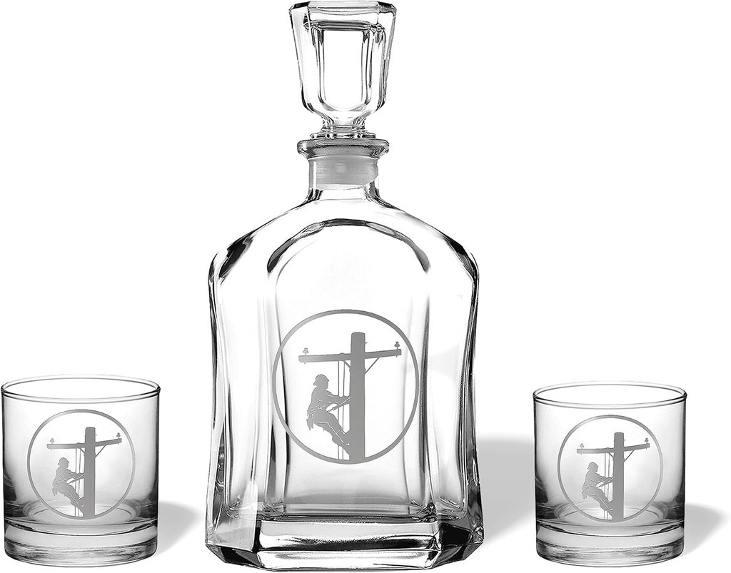 Alterd Industries Engraved Lineman Glass - Beer Growler, Electrician, Climber, Power Station, Power lines, Custom Growler, Growlers, Beer, Craft beer, Beer stein, Beer mug, (Whiskey Decanter Set)