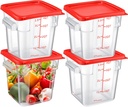 Maxcheck 4 Pcs 4qt Food Storage Container with Lids Bulk Clear Commercial Food Storage Bins with Scale Handle Space Saving Restaurant Tubs for Kitchen Prep Proof Dough Marinating Meat(Red)