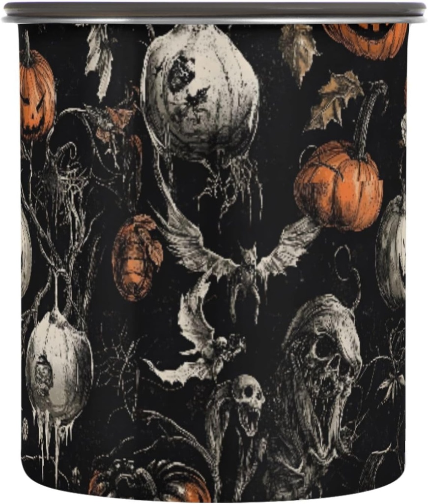 ALAZA Halloween Pumpkin Skull Scary Airtight Coffee Bean Canister 30oz Food Storage Containers with Lids For Gournd, Tea, Sugar, Flour, Rice, Cereal, Candy Cookie Jar