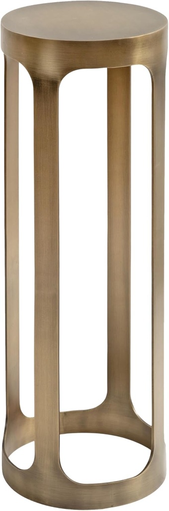 Kate and Laurel Dahl Modern Metal Round Outdoor Drink Table; 8 x 8 x 23; Antique Brass; Circle Accent Pedestal Patio Mini Table for Use as Living Room Plant Stand or Small Bedroom Nightstand