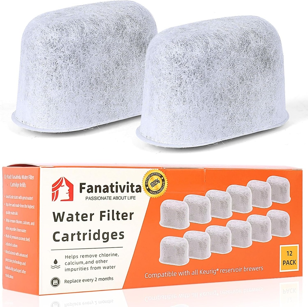 12 Pack Keurig Filter Replacement by Fanativita, Water Filter Cartridges, Fit All Keurig Coffee Makers (2-Year Supply)