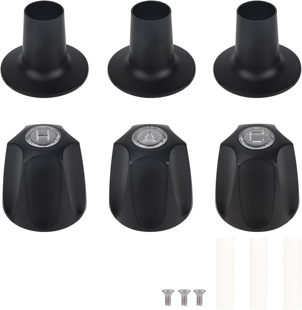 3pcs Shower Knobs Replacement Kit, Matte Black Shower Knobs Include Base Connectors Screws Compatible with pfister Verve Bathtub Faucet Handle Remodel Trim Kit