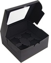 15pcs Cake Boxes, 6.3'' × 6.3''× 3'' Cupcake Holder, Black Cupcake Boxes, Cupcake Boxes Hold 4 Cupcakes for Cake, Cookies, Donut