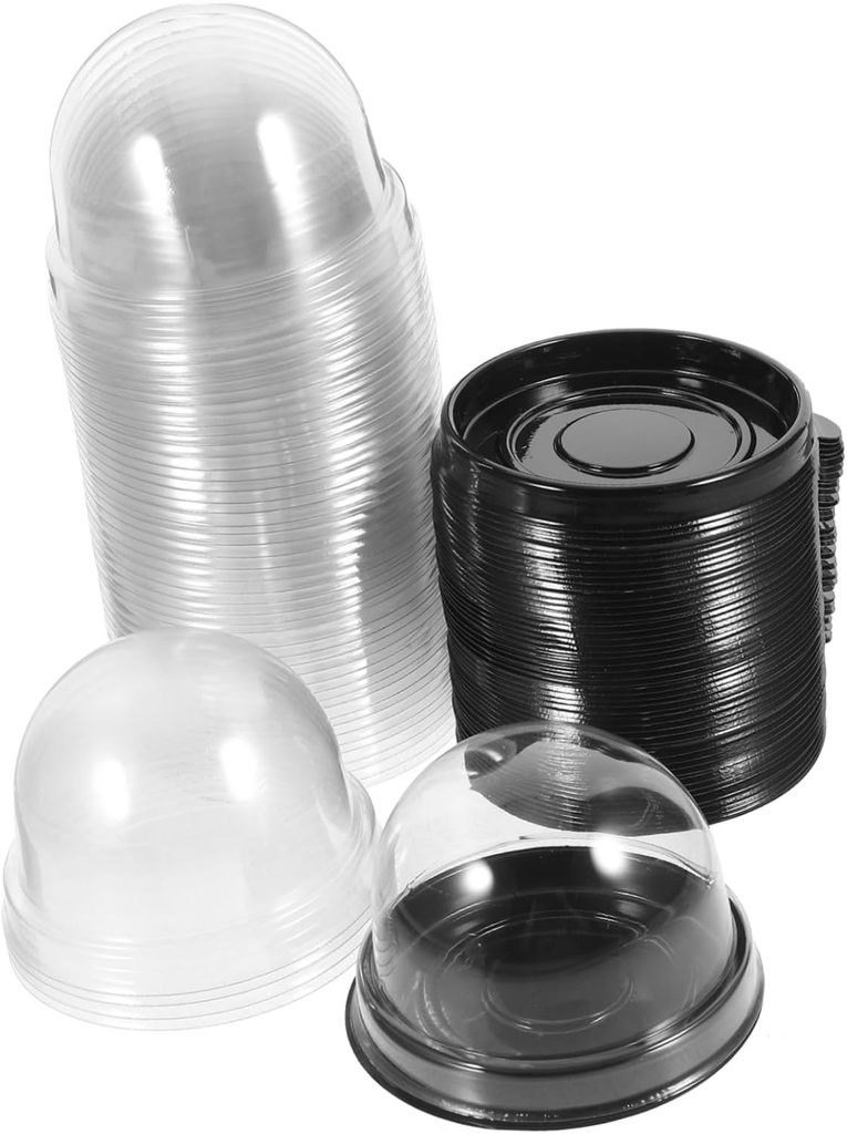Alipis 50pcs Egg Yolk Puff Boxes with Dome Lid Moon Cake Containers for Mini Desserts Transparent Cake Packaging for Birthday Wedding and Holiday Parties