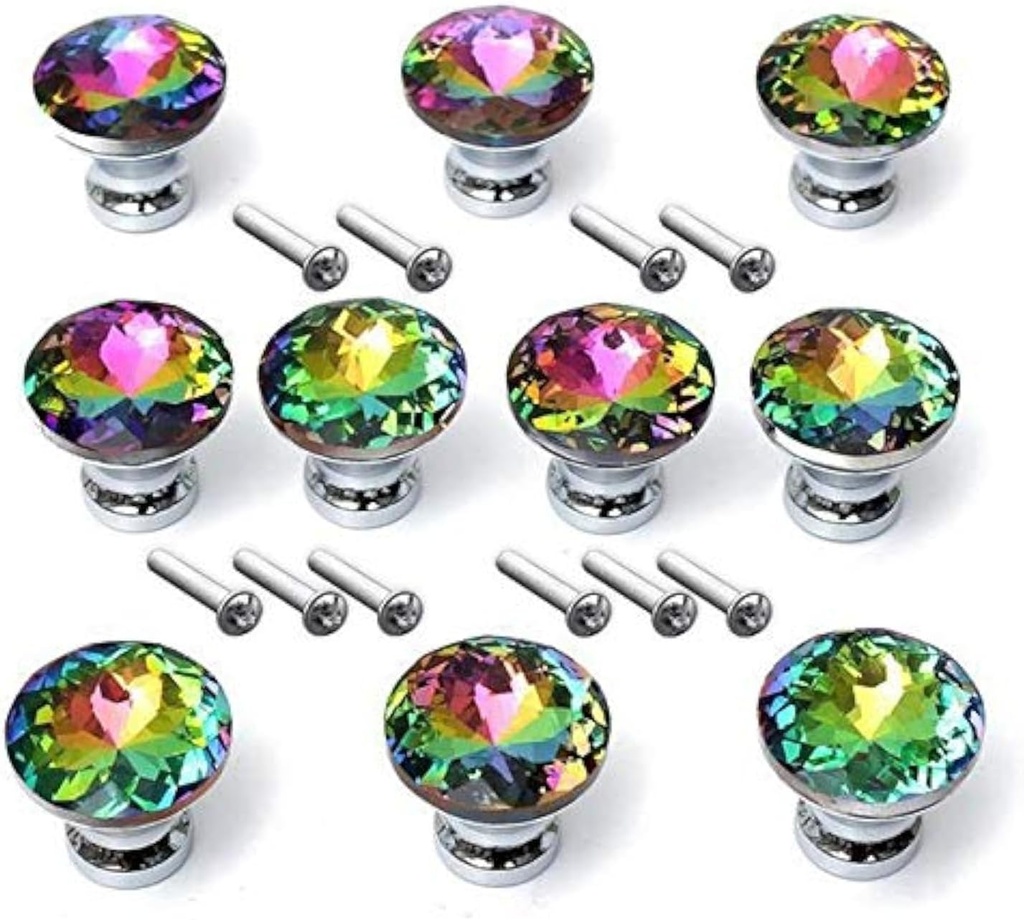 YangLand 10Pcs/Set 30mm Diamond Shape Design Colorful Crystal Glass Knobs Cupboard Drawer Pull Door Kitchen Cabinet Wardrobe Handles Hardware