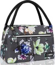opux Lunch Bag for Women, Insulated Lunch Box Tote for Girls Work Adult School, Small Reusable Cooler Bag Lunch Container Food Tote for Travel Picnic, Fits 11 Cans, Floral Gray