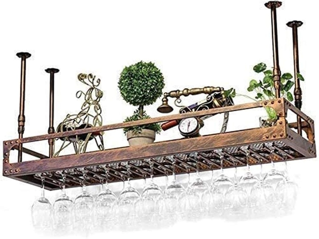 Hanging Wine Rack with Glass Holder & Shelf, Metal Wine Bottle Holder, Stemware Rack for Home Bar, Kitchen, and Wine Cellar