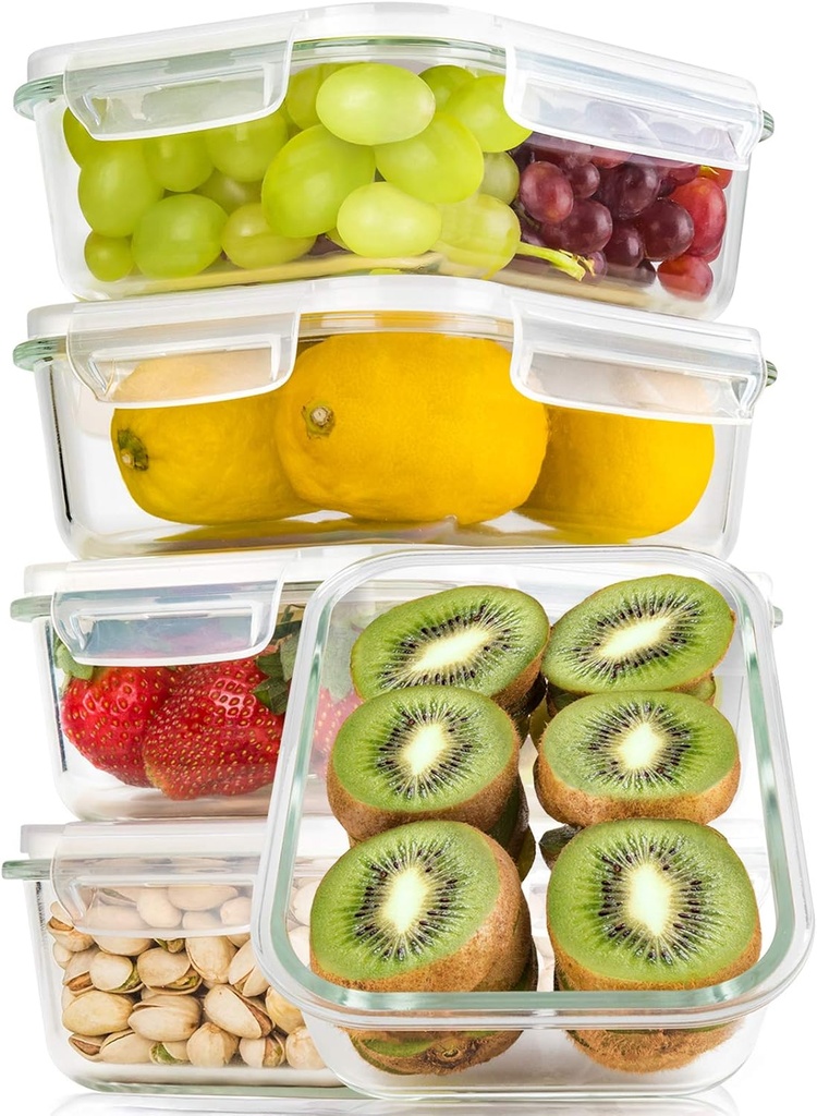 Bayco Large Glass Meal Prep Containers, [5 Pack, 36oz | 4.5cups] Glass Food Storage Containers with Lids, Airtight Bento Boxes, Leak Proof (5 lids & 5 Containers)