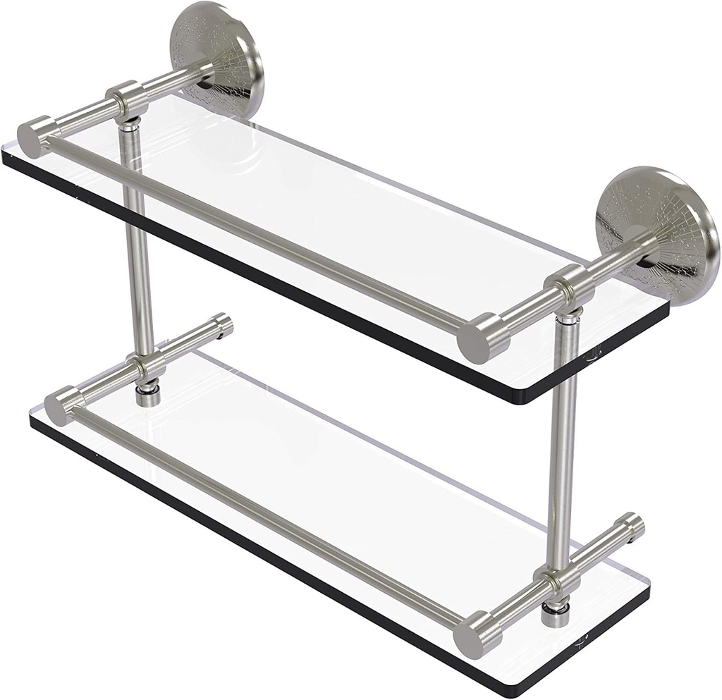Allied Brass MC-2/16-GAL-SN Mc 2 Gal Monte Carlo Inch Double Gallery Rail Glass Shelf, 16 Inch, Satin Nickel