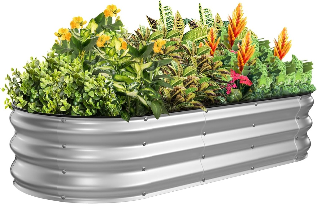 Kesfitt Raised Garden Bed Kit,Outdoor Galvanized Planter Raised Boxes with Safety Edging and Gloves,Large Metal Raised Garden Beds for Gardening Vegetables,Fruits,Flower(5x2x1FT)