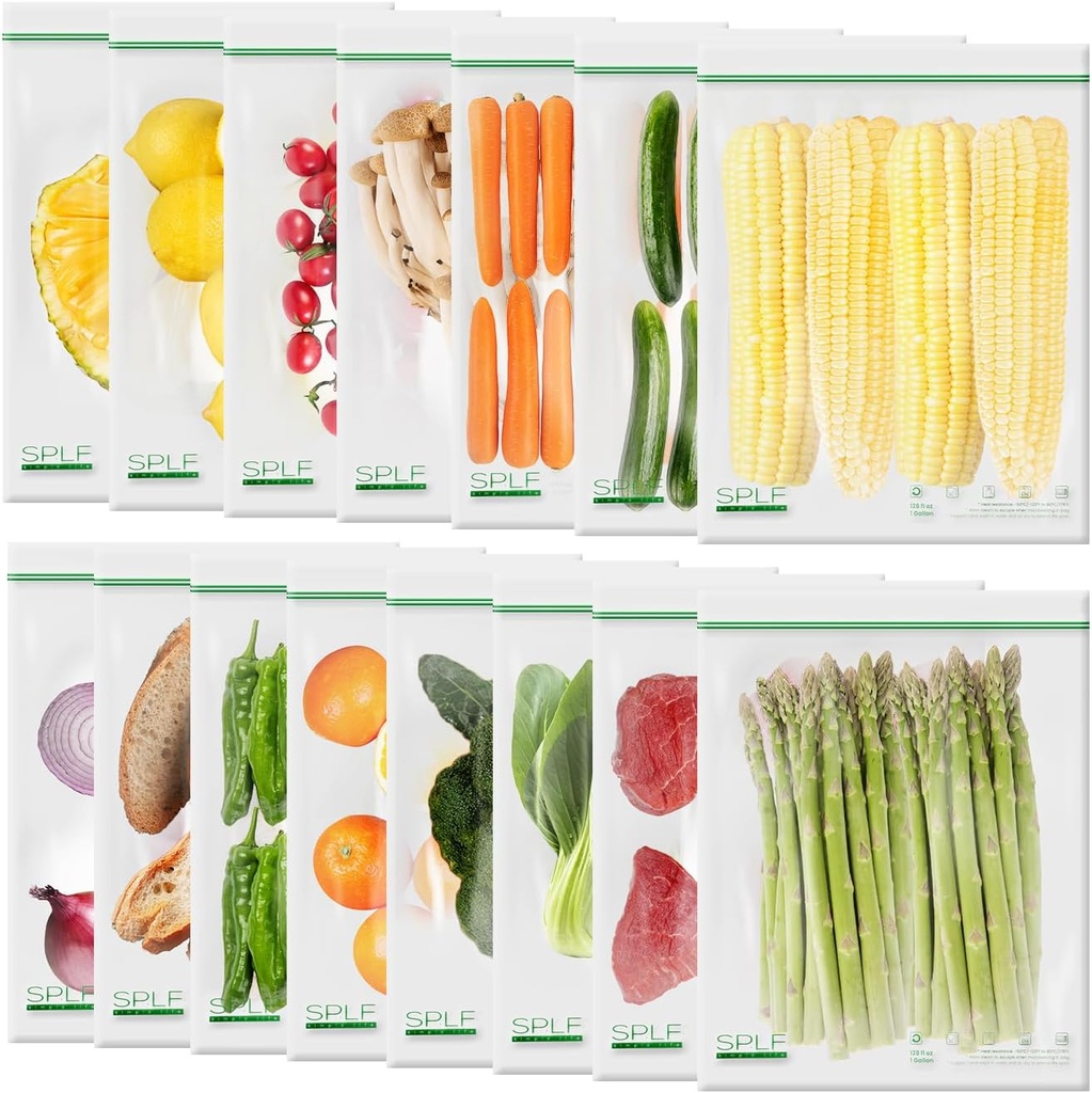 SPLF 15 Pack Reusable Gallon Freezer Bags Dishwasher Microwave Safe, 1 Gallon BPA Free Leakproof Food Storage Bags, Silicone Free Containers for Meal Prep, Fridge Kitchen Organization