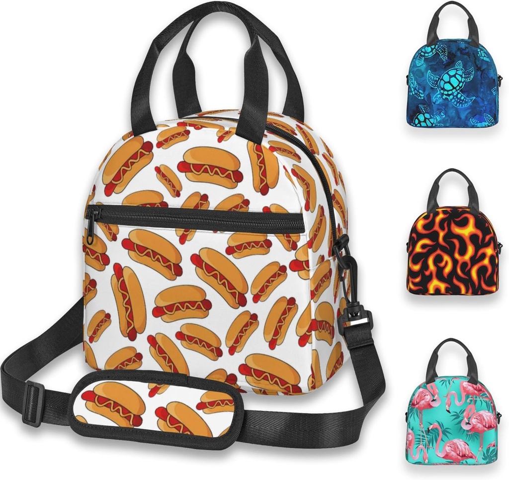 Reusable Insulated Lunch Bag with Adjustable Strap for Kids 3+ Toddler, Girl, Boy Women Men Leakproof Portable Cooler Tote Cute Quilted Bags for Work Travel Picnic