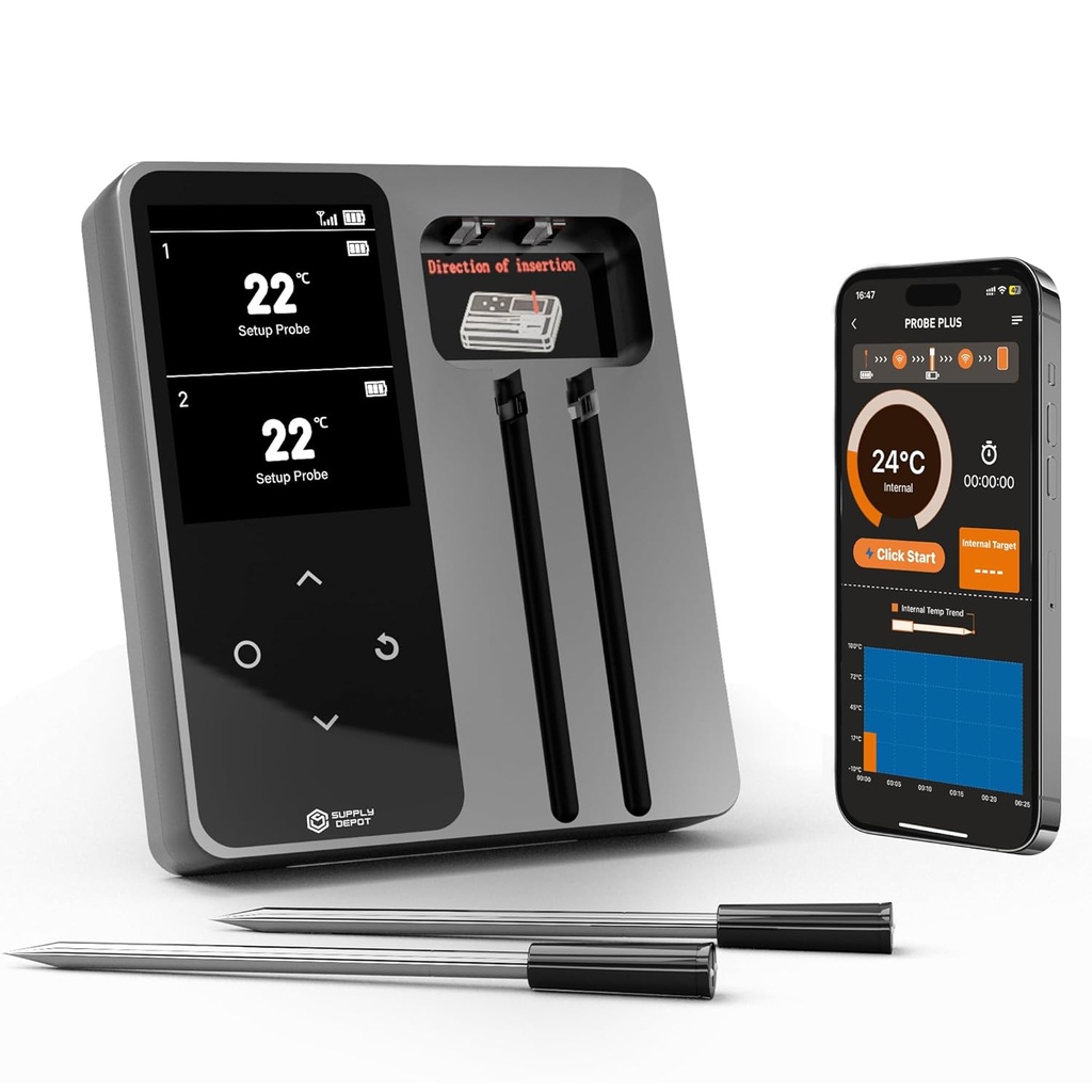 Meater Thermometer Wireless, 2 Probes Bluetooth Meat Thermometer, 572°F Heat Resistance WiFi Smart Accuracy of ±0.5°F, LCD Display Wireless Thermometer for Grilling, Oven Smoker, Air Fryer