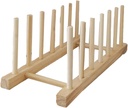 flexman Vertical Wooden Dish Drying Rack, 6 Grids Pine Wood Dish Drying Rack with Stable Base, Pot Lid Plate Organizer Holder for Cabinet Desktop