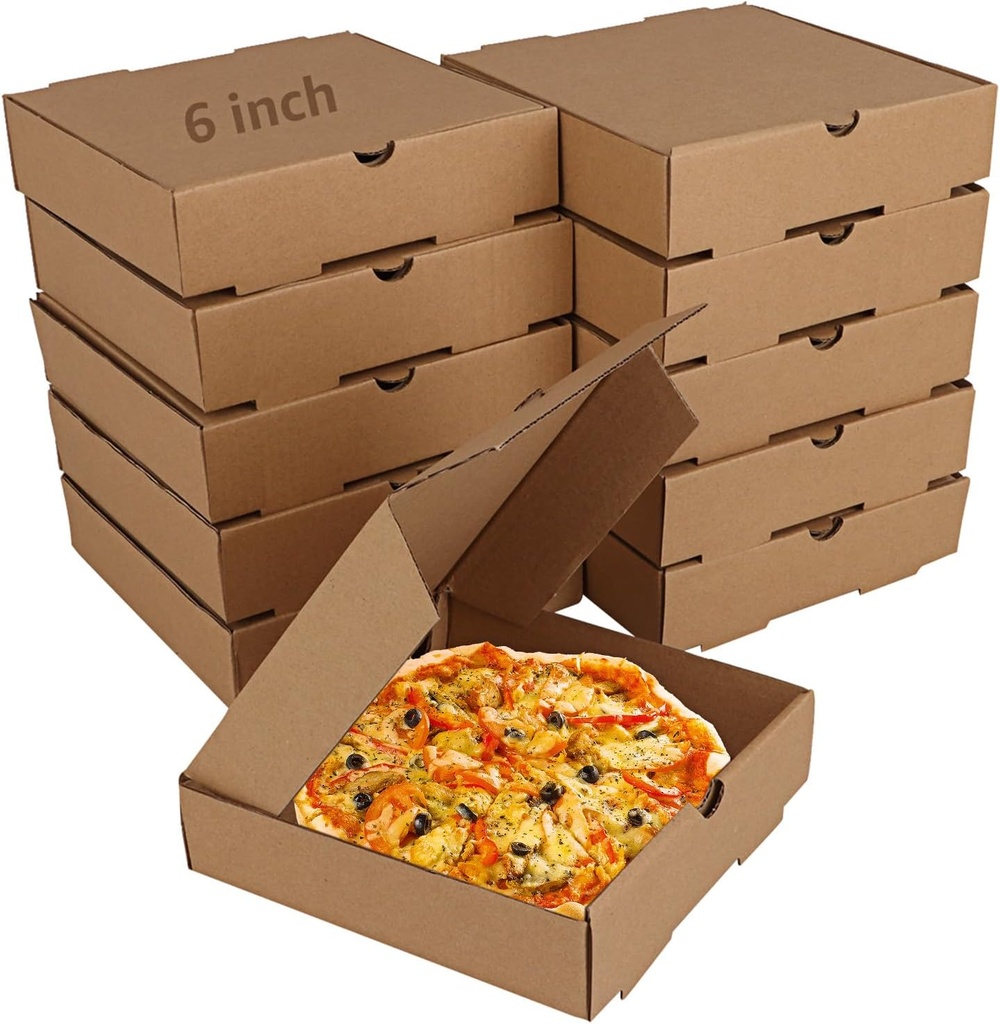 SHUESS 30 Pack 6 inch Kraft Pizza Boxes Bulk, 6.3 x 6.3 x1.57 inch Corrugated Pizza Boxes, Take Out Small Pizza Packing Boxes, Takeaway Boxes for Pizza, Cake, Cookies, Food