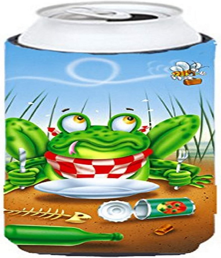 Caroline's Treasures APH0520TBC Frog Happy Plate Tall Boy Hugger Can Cooler Sleeve Hugger Machine Washable Drink Sleeve Hugger Collapsible Insulator Beverage Insulated Holder