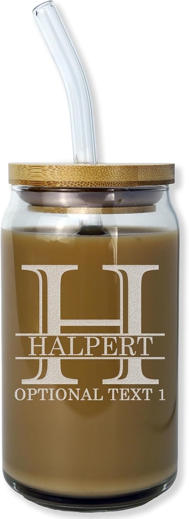 Spotted Dog Company Personalized Etched Monogram 16oz Beer Soda Coffee Can Glass, Iced Coffee Glass, Birthday Gift, Caduea Homme Femme, Customized Engraved Gifts for Men Women, Verre Café, Halpert