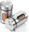 Stainless Steel Salt and Pepper Shakers Set Cruet Glass Pepper Shaker with Holes Stainless Steel Spice Dispenser Salt Shaker with Adjustable Pour Holes Modern Kitchen Counter Decor (Silver)