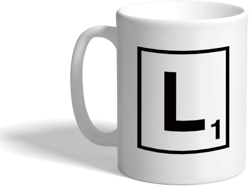 Black"L" Letter Game Initial Monogram Letter L Ceramic Coffee Cup White Mug