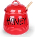 HAOTOP Porcelain Honey Jar with Lid and Honey Dipper 12 oz (Red)