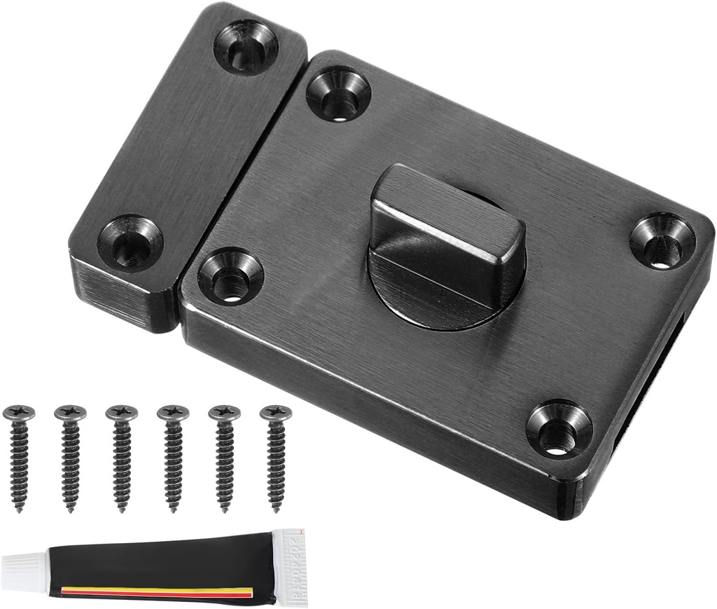 PATIKIL Rotate Bolt Latch, Inner Door Latch 180 Degree Safety Knob French Door Locks Sliding Inside Door Latch with Screws & Glue for Bedroom, Black