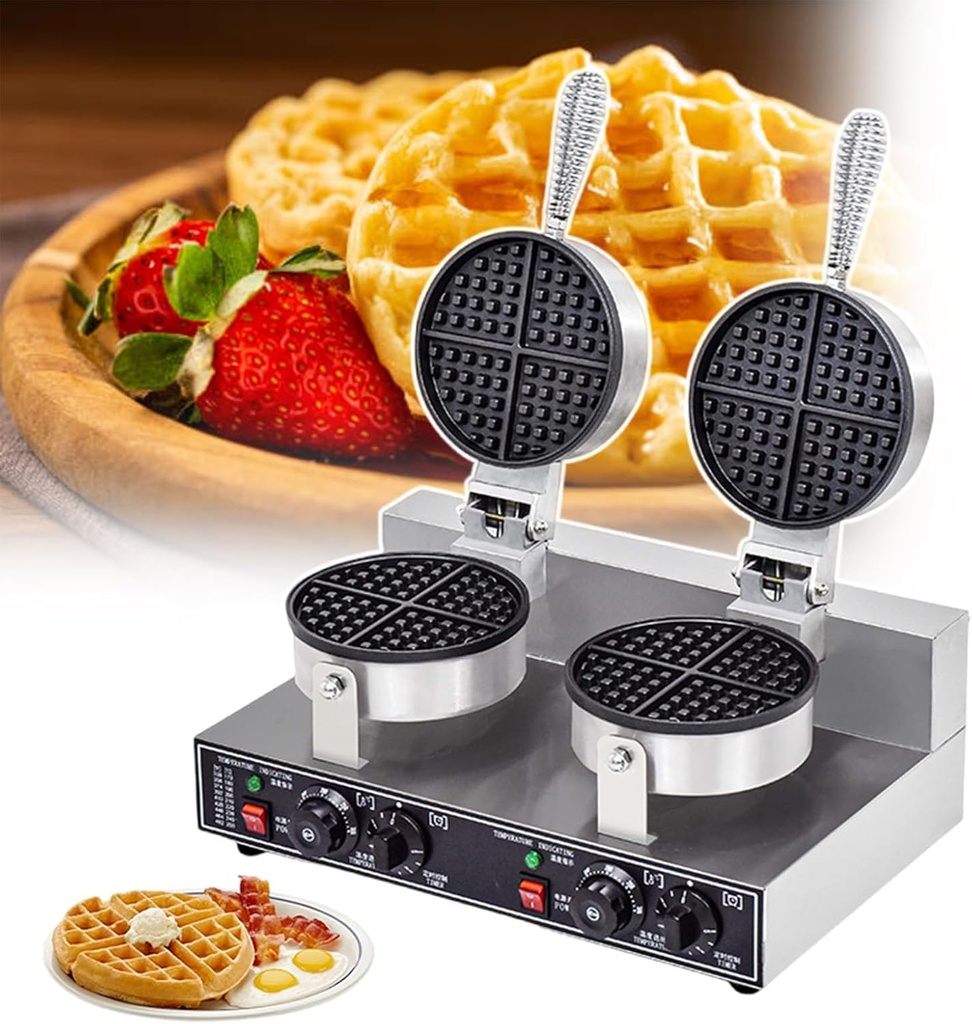 Waffle Maker, Electric Professional Waffle Irons, Nonstick Waffle Machine with Manual Temperature Time Control Knob, for Home, Restaurant, Cafe, Snack Bar,DoubleHead