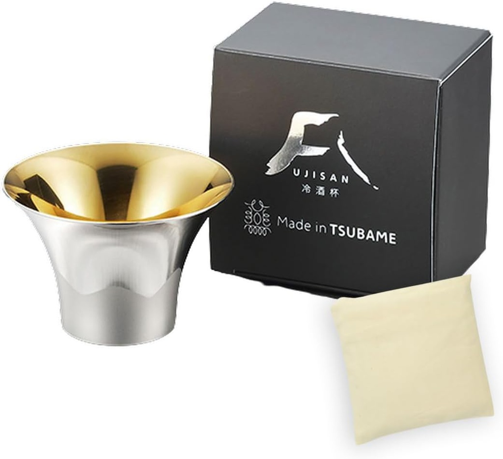 J-kitchens-bag Japanese Sake Glass, Mt. Fuji Guinomi, 1 Pack, Medium Gold, 2.5 fl oz (75 ml), Made in Japan
