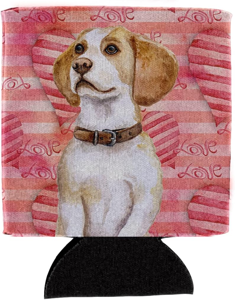 Caroline's Treasures BB9773CC Beagle Love Can or Bottle Hugger, Red Cooler Washable Drink Sleeve Collapsible Beverage Insulated Holder, Can Hugger, Multicolor