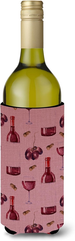 Caroline's Treasures BB5195LITERK Red Wine on Linen Wine Bottle Hugger Bottle Cooler Sleeve Hugger Machine Washable Collapsible Insulator Beverage Insulated Holder